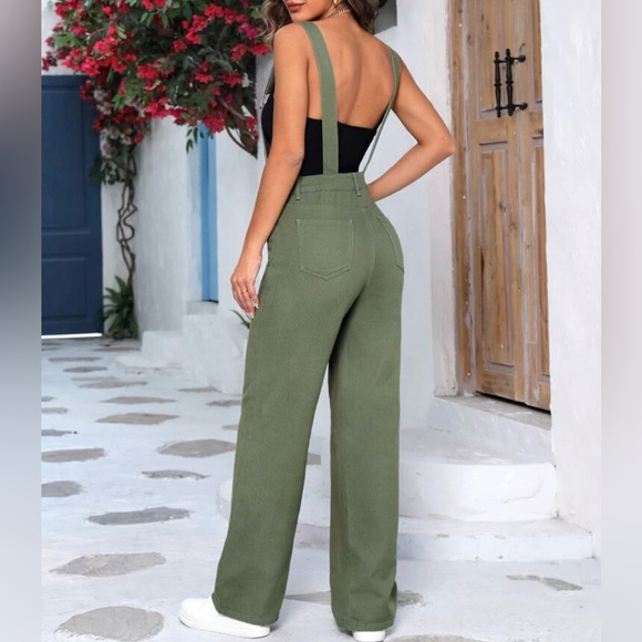 💫SHEIN Womens with Patch Jeans Salopette Green - Picture 3 of 5
